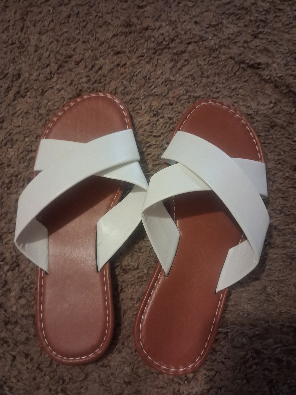 Women's White Cross-Strap Slide Sandals